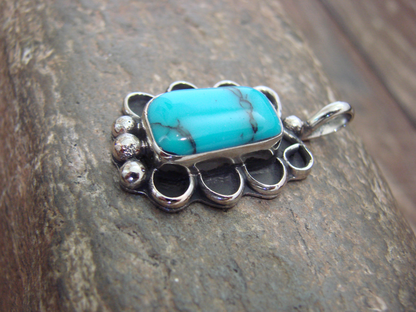 Native American Nickel Silver & Turquoise Howlite Pendant - Cleveland