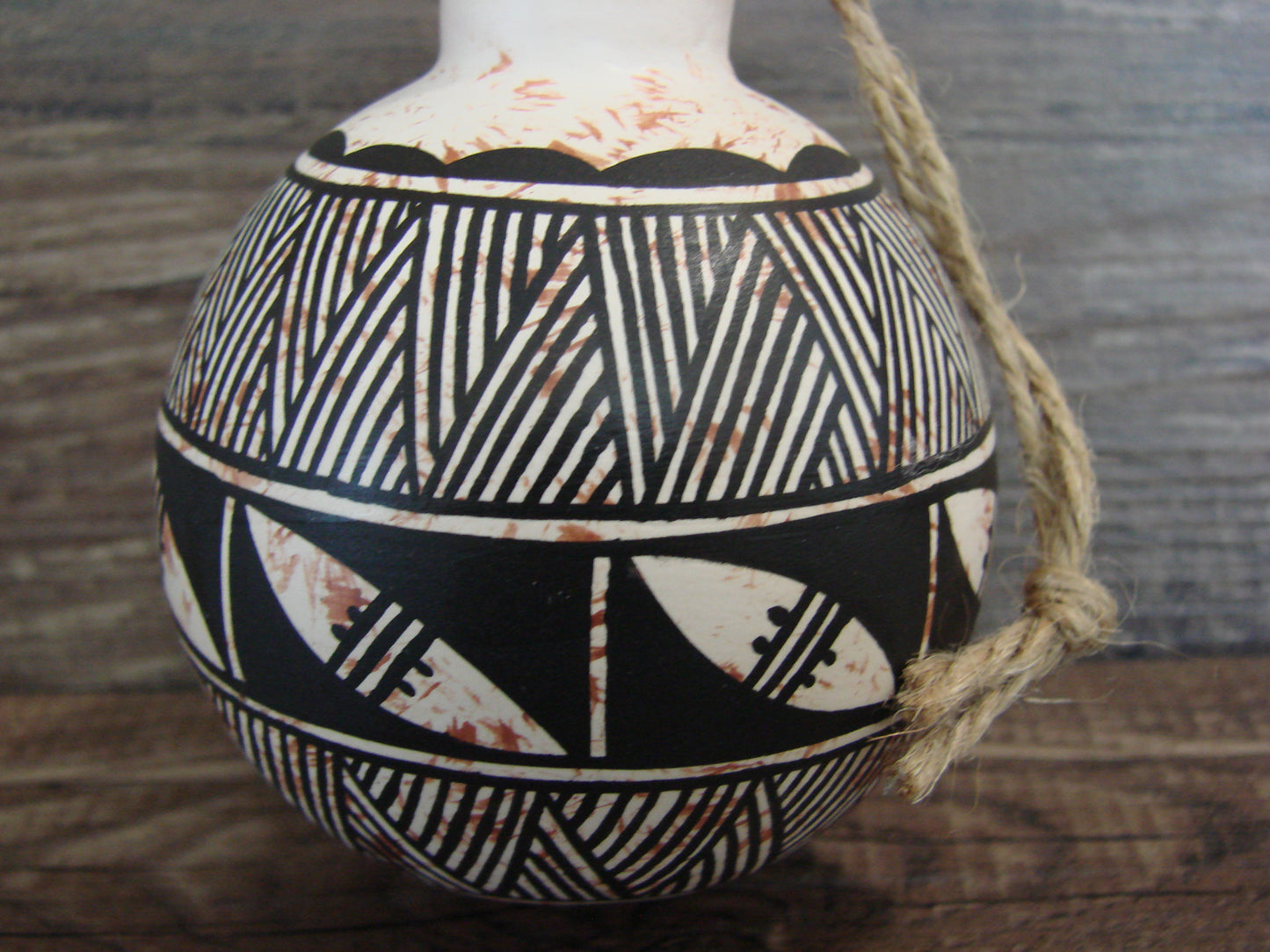 Native American Acoma Indian Hand Painted Fine Line Ornament by T. Sal