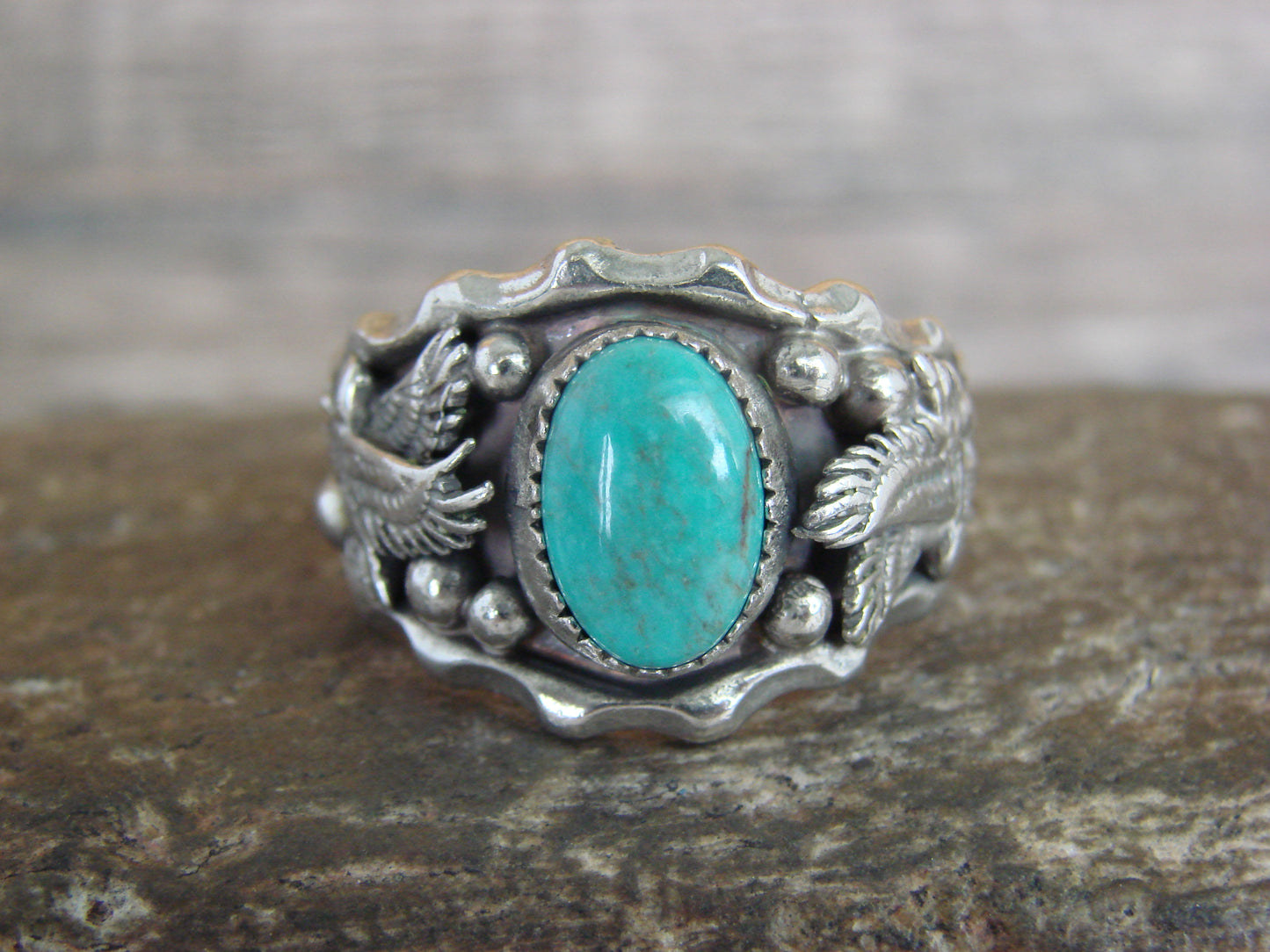 Native American Sterling Silver Turquoise Eagle Ring Size 13 - Morgan