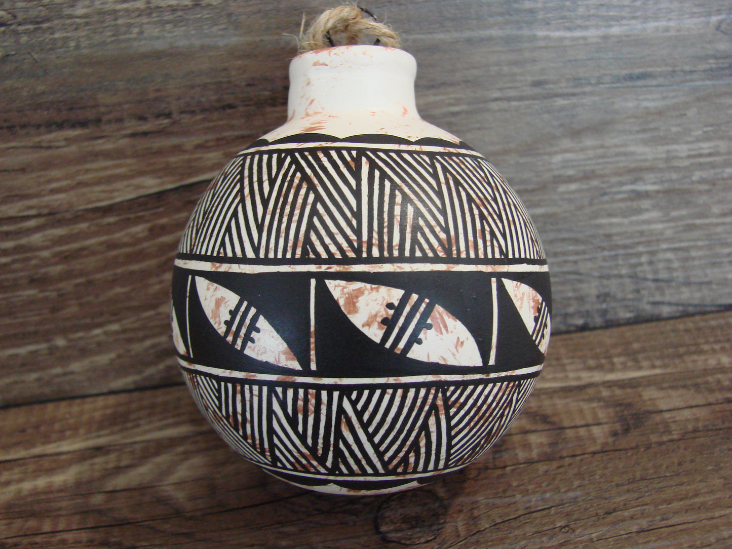Native American Acoma Indian Hand Painted Fine Line Ornament by T. Sal