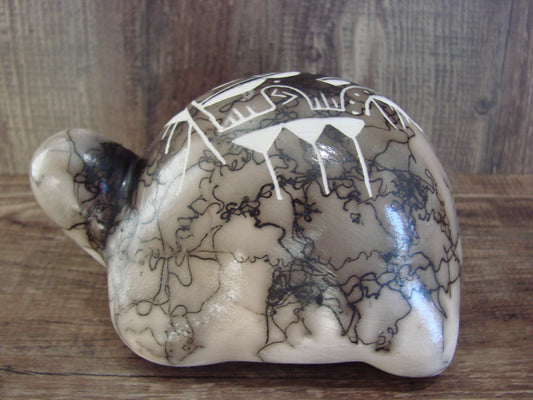 Native American Navajo Indian Pottery Horse Hair Turtle Sculpture by Vail