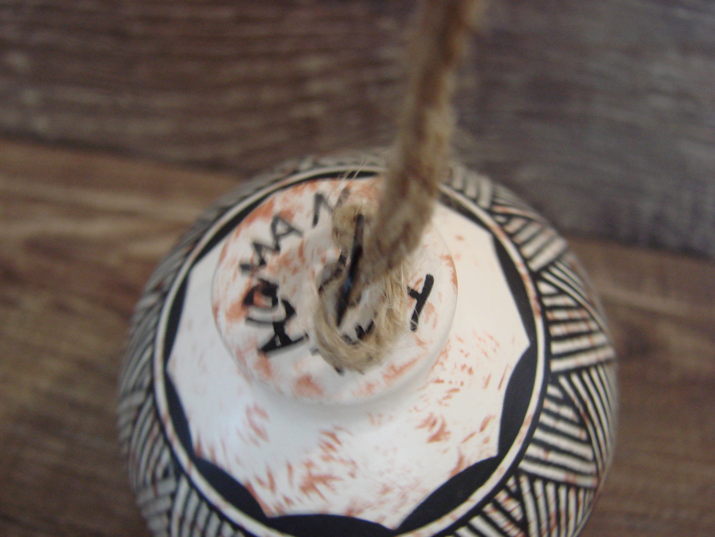 Native American Acoma Indian Hand Painted Fine Line Ornament by T. Sal