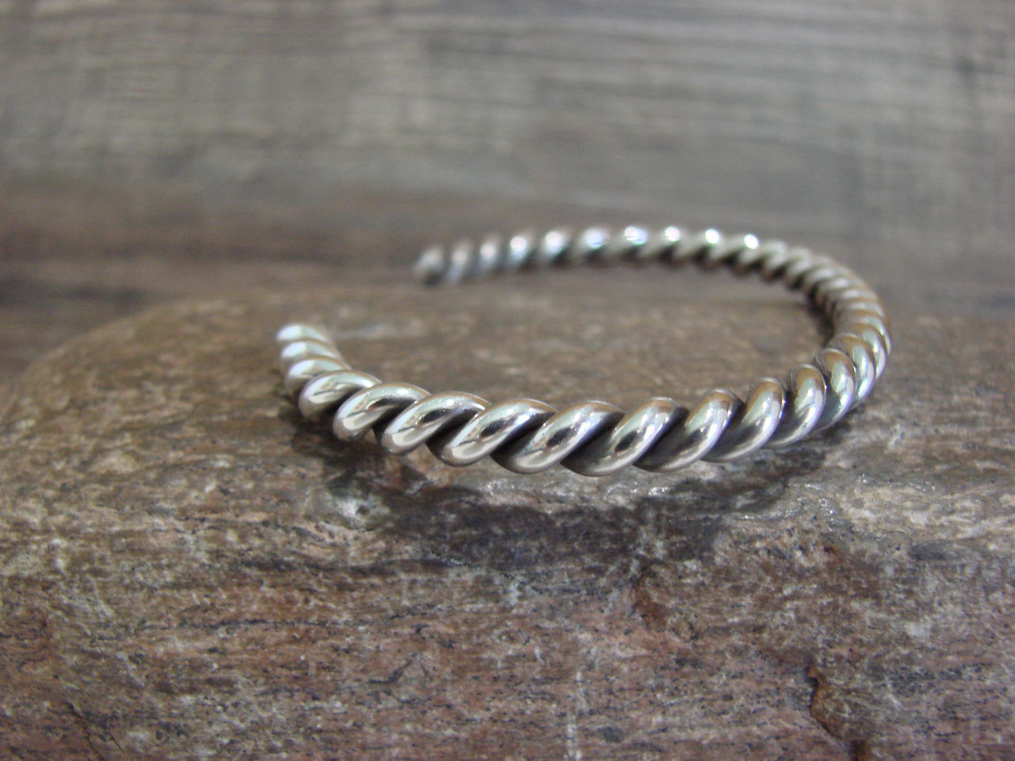 Native American Navajo Twisted Sterling Silver Bracelet by Tahe