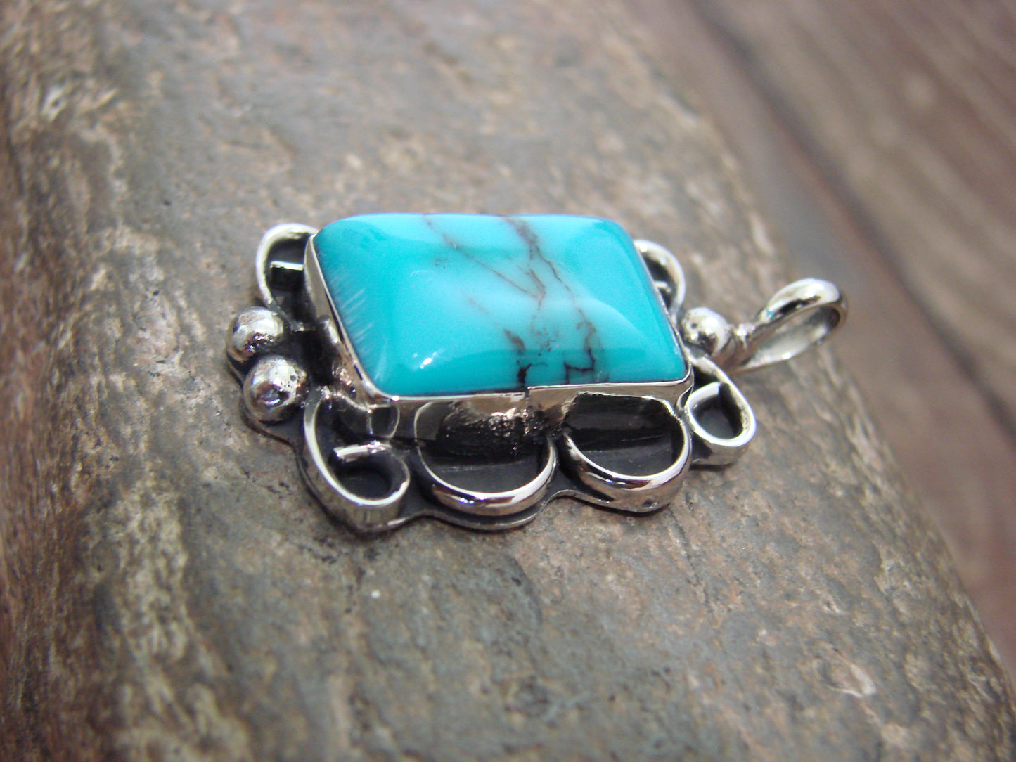 Native American Nickel Silver & Turquoise Howlite Pendant - Cleveland