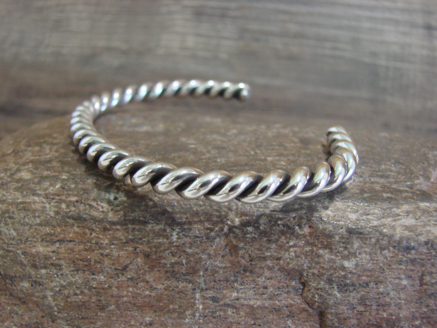 Native American Navajo Twisted Sterling Silver Bracelet by Tahe