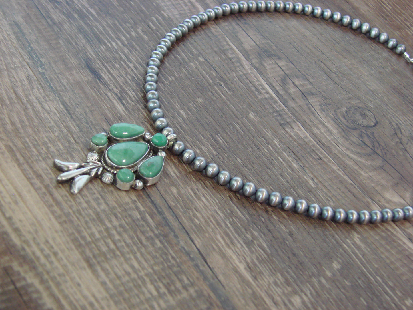 Native American 16" Sterling Silver Cluster Turquoise & Navajo Pearl Necklace by Platero