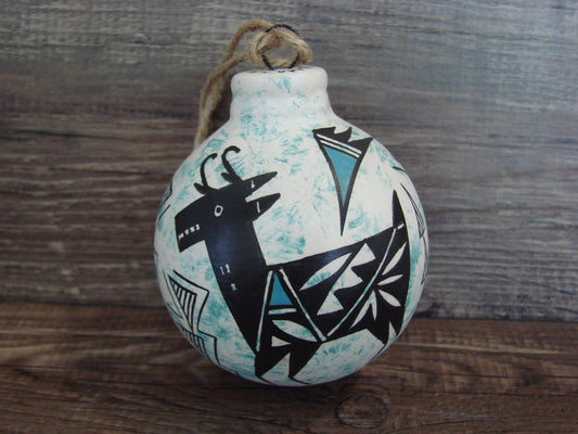 Native American Acoma Indian Hand Painted Fine Line Ornament by T. Sal