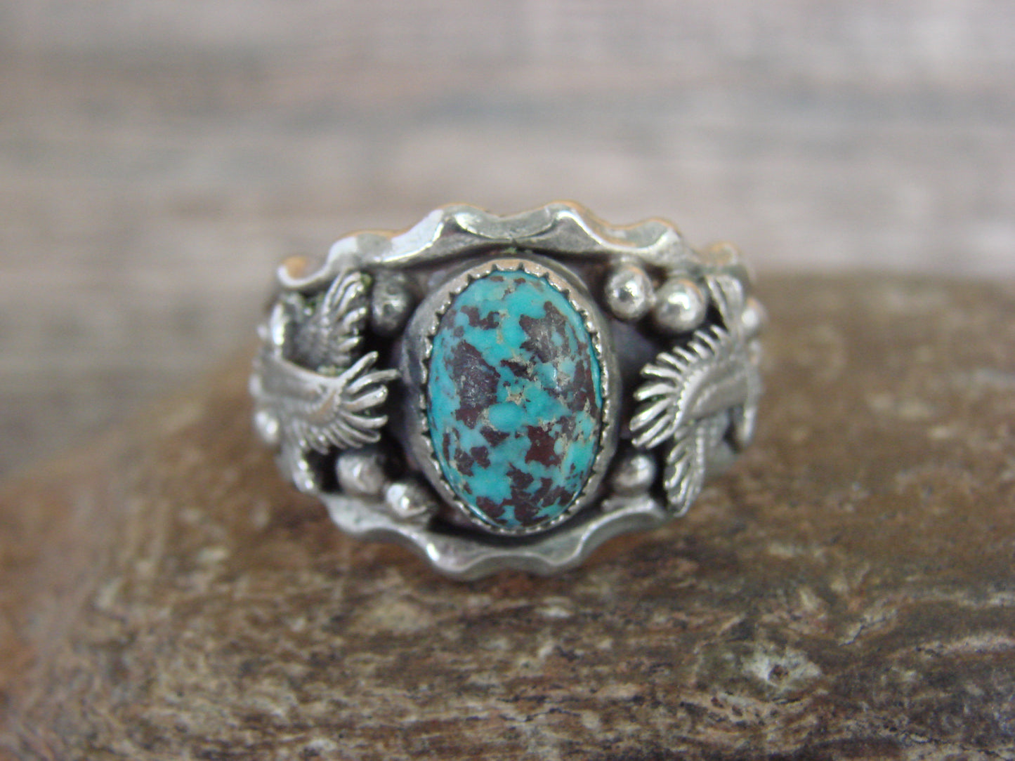 Native American Sterling Silver Turquoise Eagle Ring Size 13 - Morgan