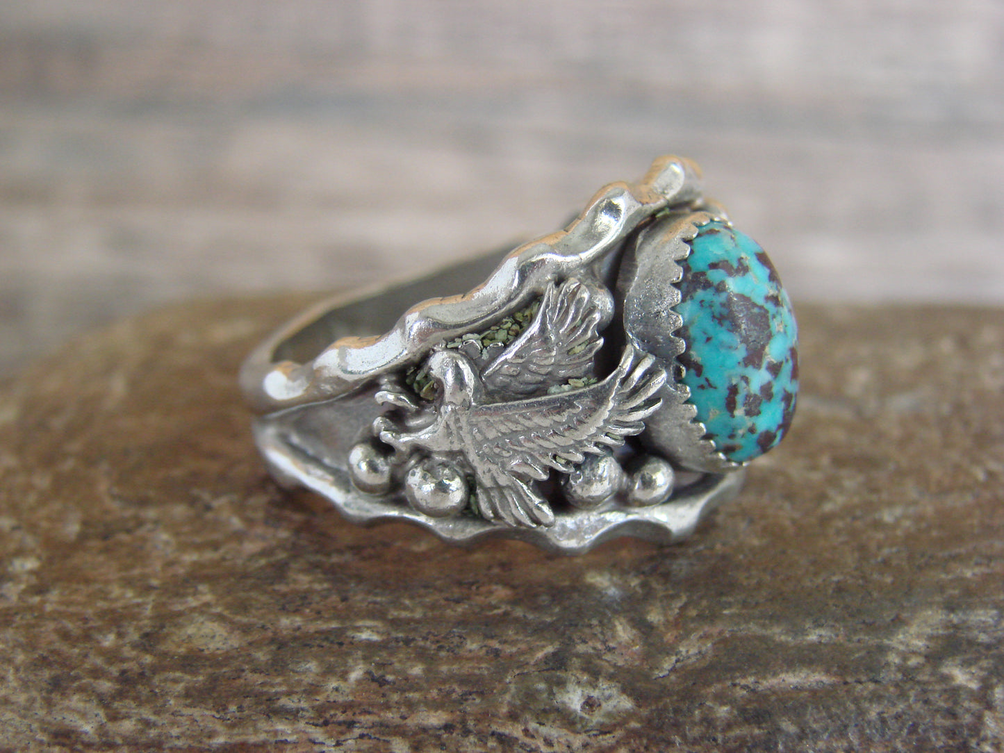 Native American Sterling Silver Turquoise Eagle Ring Size 13 - Morgan