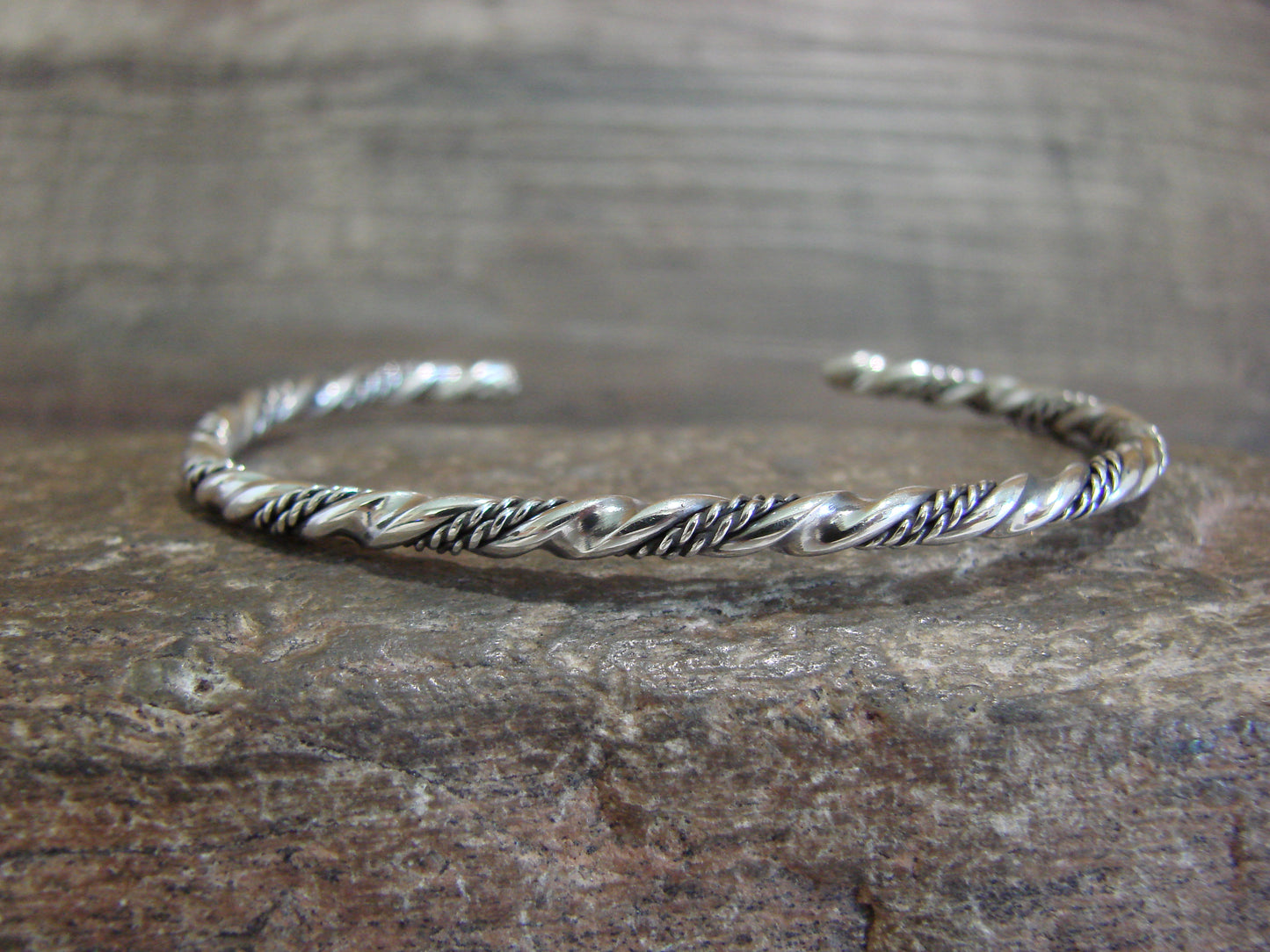 Native American Navajo Twisted Sterling Silver Bracelet by Tahe