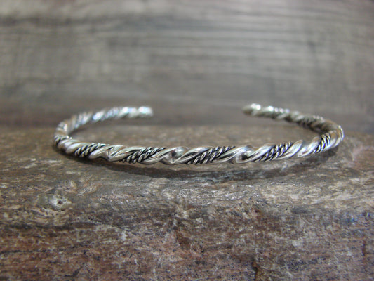 Native American Navajo Twisted Sterling Silver Bracelet by Tahe