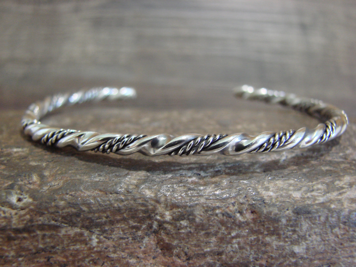 Native American Navajo Twisted Sterling Silver Bracelet by Tahe