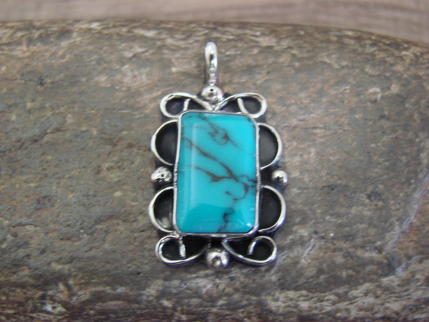 Native American Nickel Silver & Turquoise Howlite Pendant - Cleveland