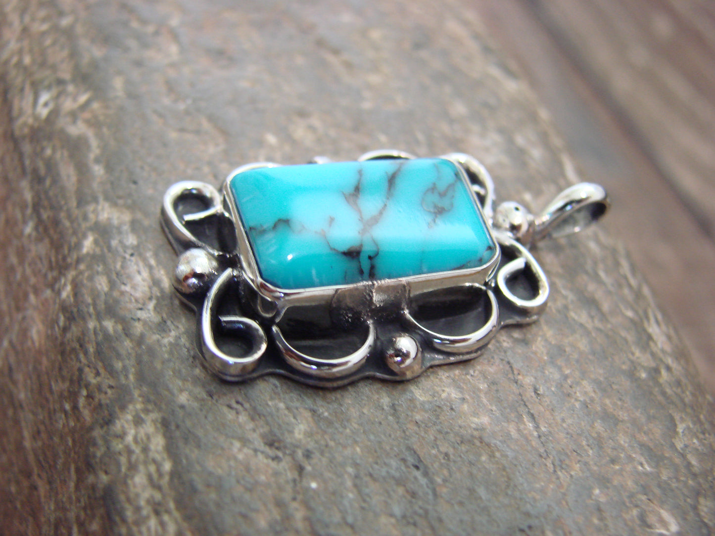 Native American Nickel Silver & Turquoise Howlite Pendant - Cleveland