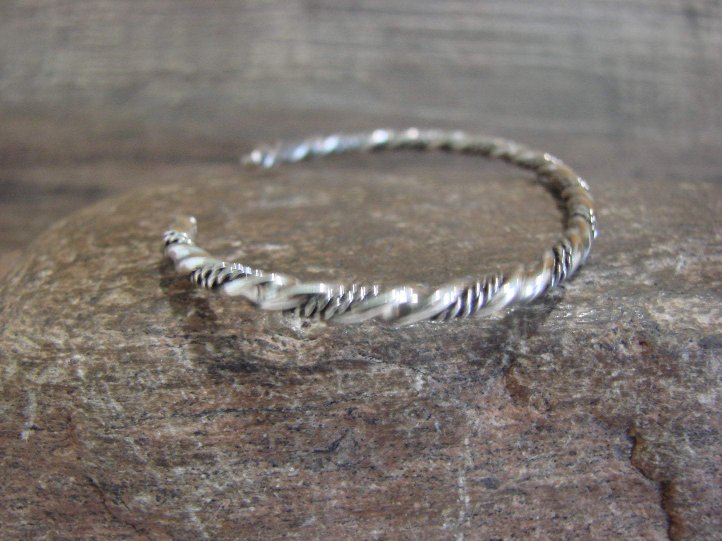 Native American Navajo Twisted Sterling Silver Bracelet by Tahe