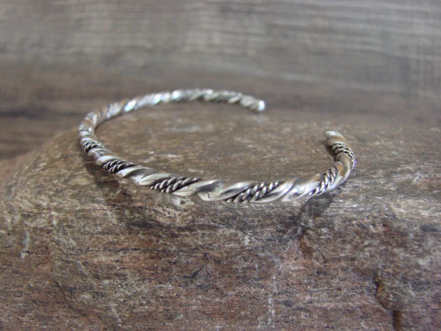 Native American Navajo Twisted Sterling Silver Bracelet by Tahe