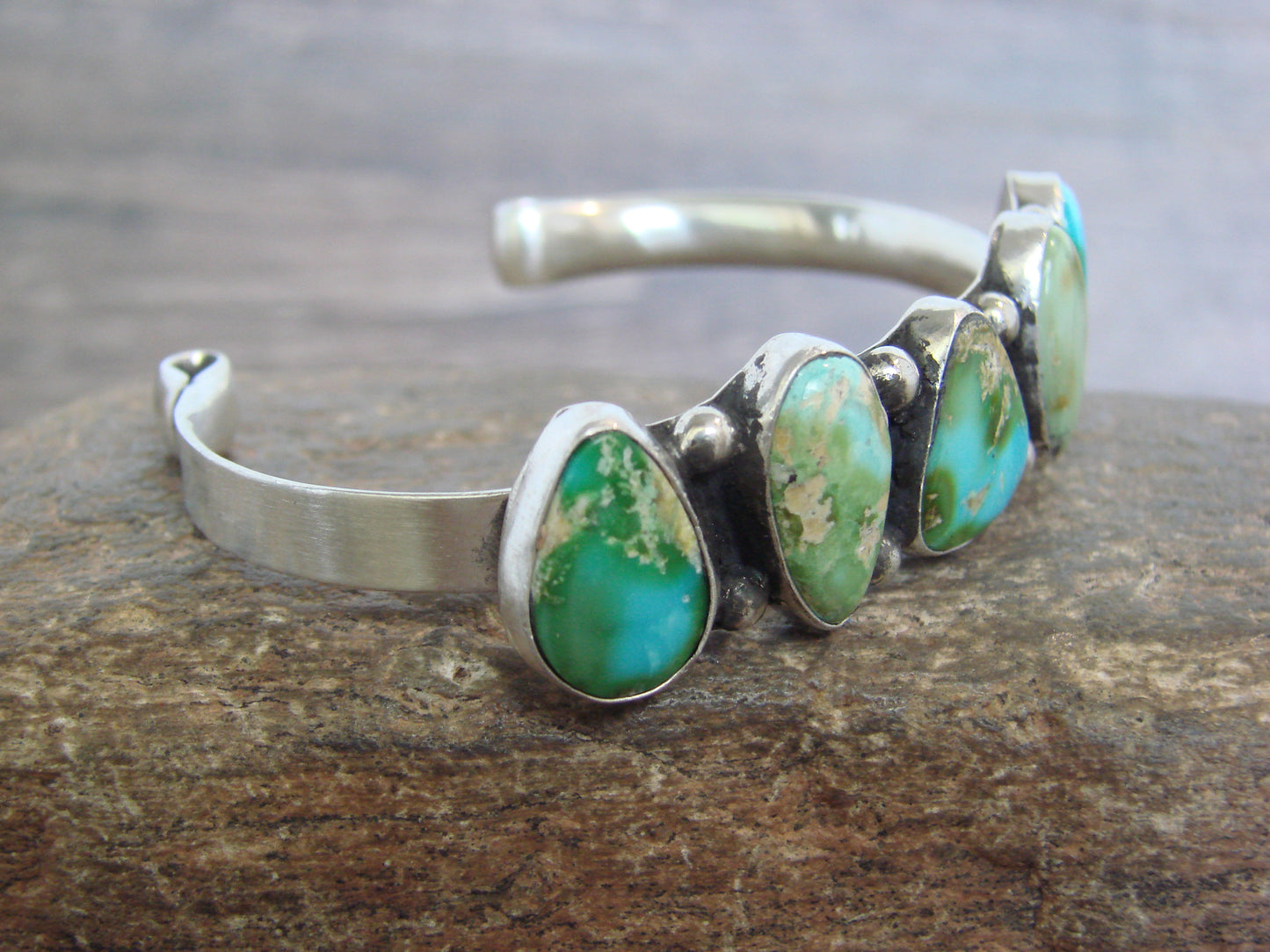 Native American Sterling Silver & Sonoran Turquoise Row Bracelet by Morgan