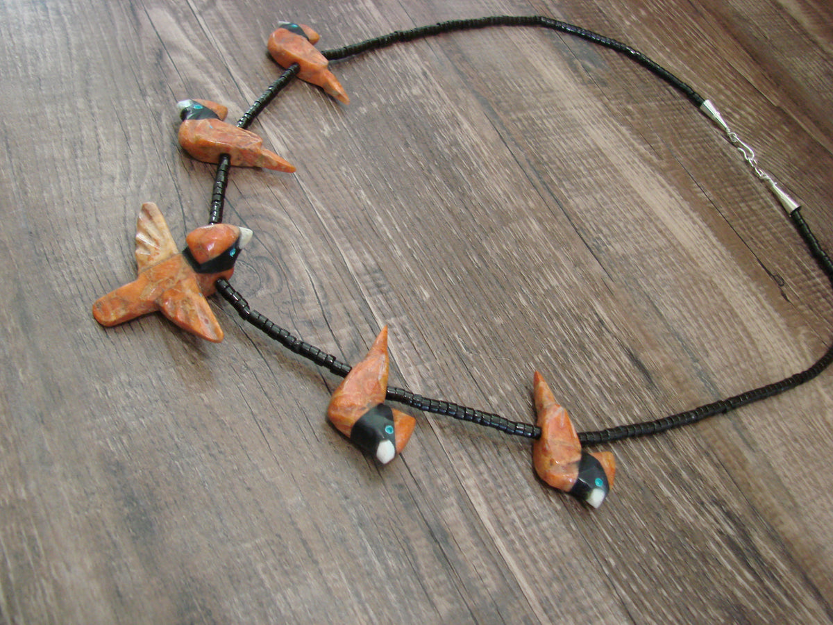 Hand Carved Apple Coral Cardinal Fetish Necklace - Matt Mitchell