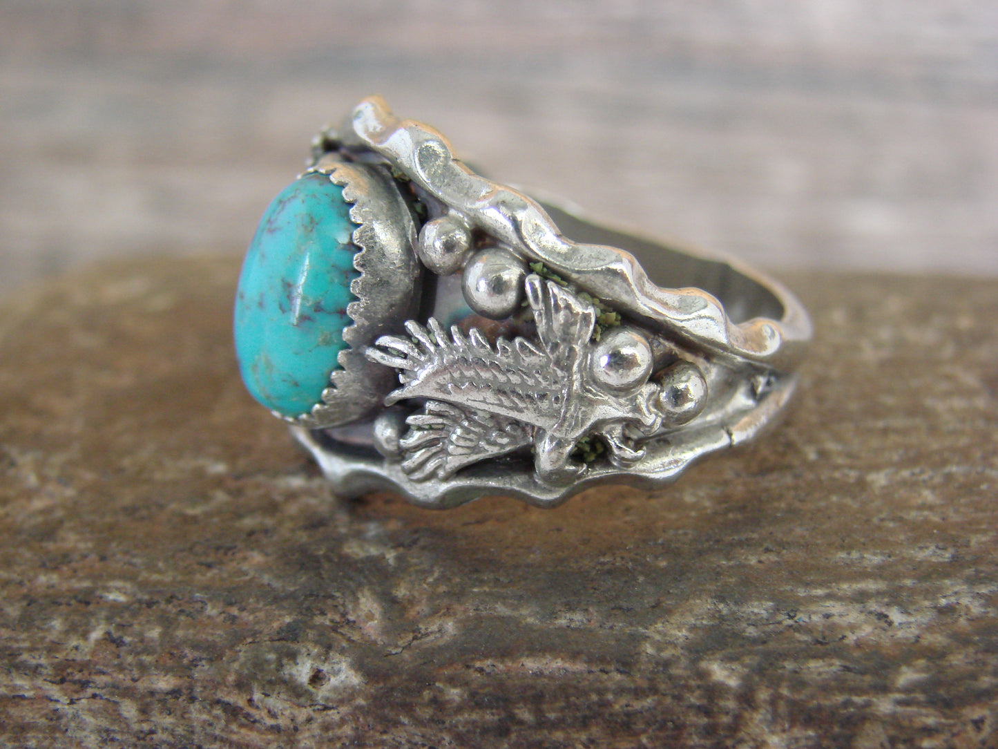 Native American Sterling Silver Turquoise Eagle Ring Size 13 - Morgan