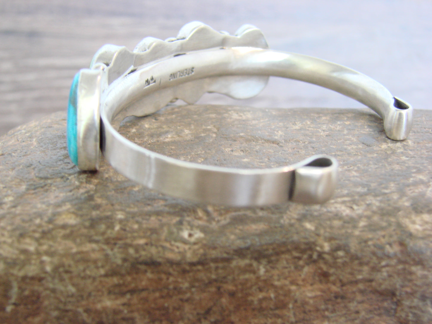 Native American Sterling Silver & Sonoran Turquoise Row Bracelet by Morgan
