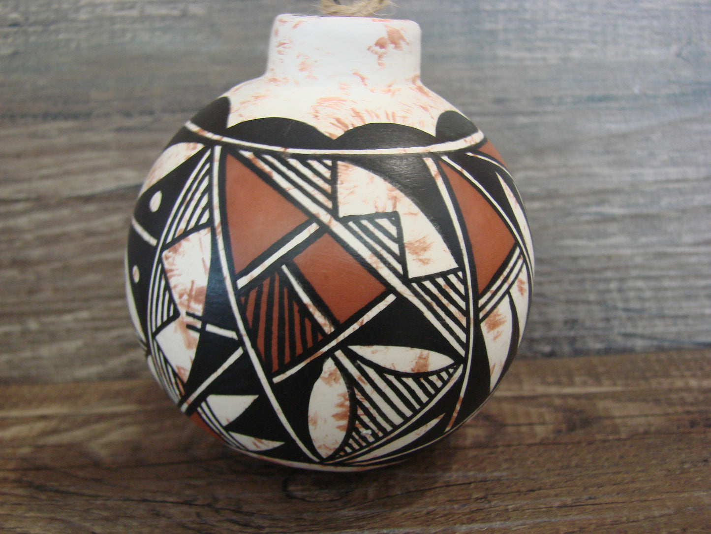 Native American Acoma Indian Hand Painted Fine Line Ornament by T. Sal