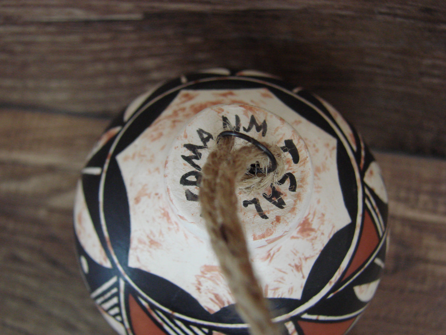 Native American Acoma Indian Hand Painted Fine Line Ornament by T. Sal
