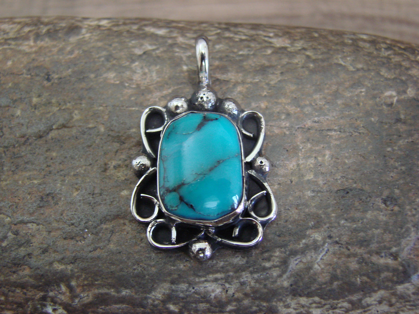 Native American Nickel Silver & Turquoise Howlite Pendant - Cleveland