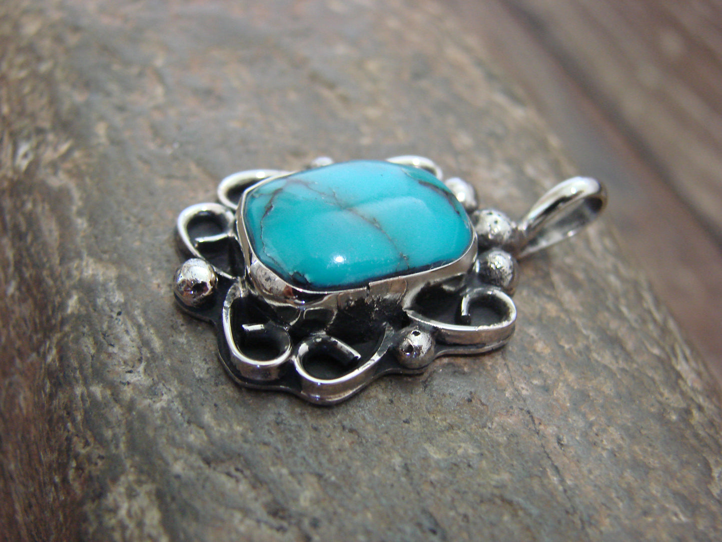 Native American Nickel Silver & Turquoise Howlite Pendant - Cleveland
