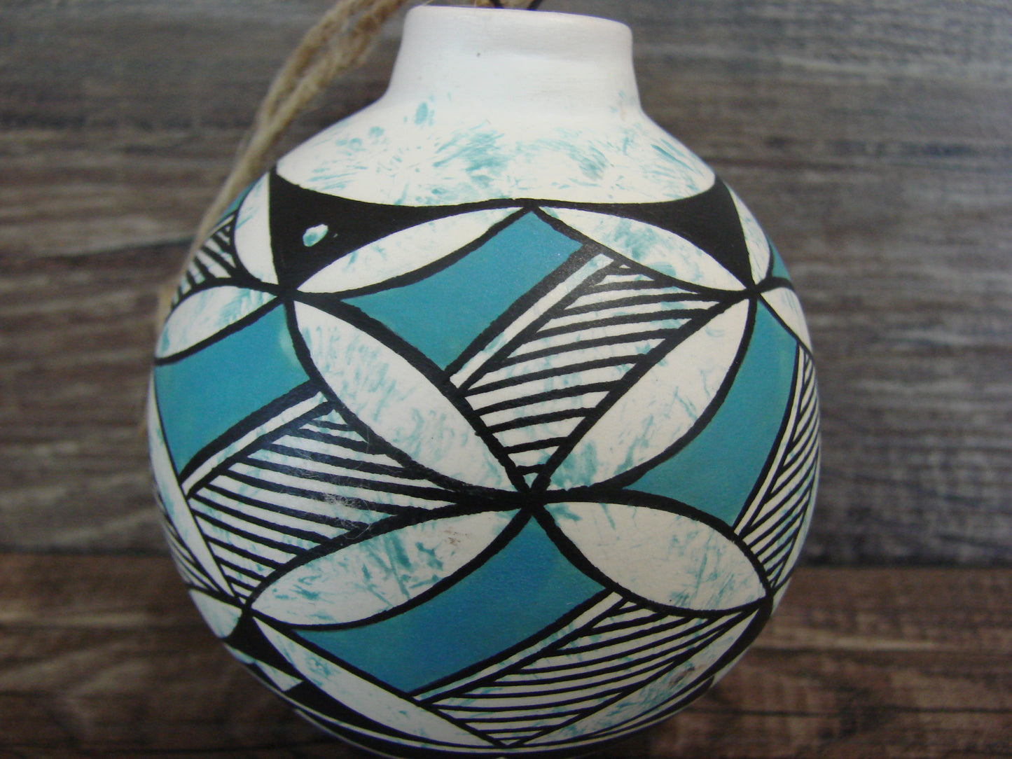 Native American Acoma Indian Hand Painted Fine Line Ornament by T. Sal