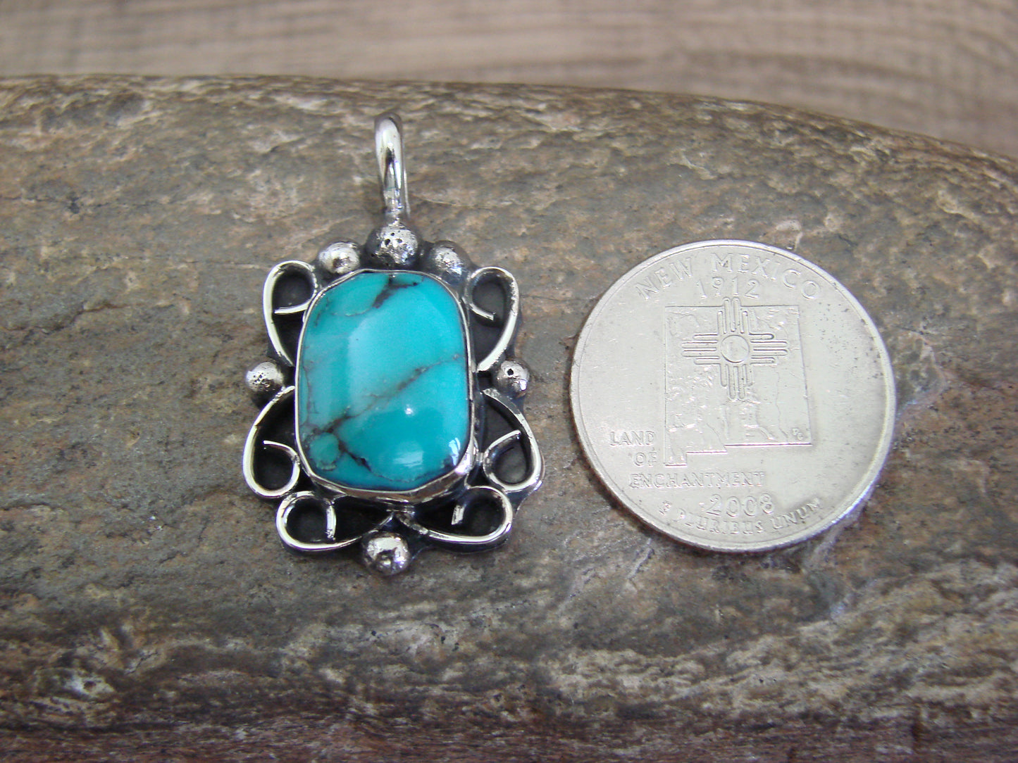 Native American Nickel Silver & Turquoise Howlite Pendant - Cleveland