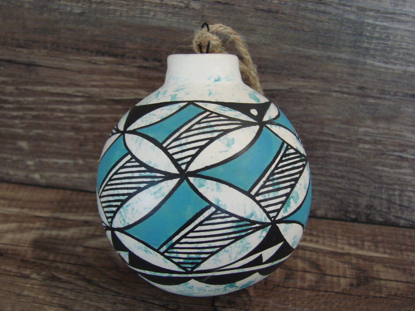 Native American Acoma Indian Hand Painted Fine Line Ornament by T. Sal