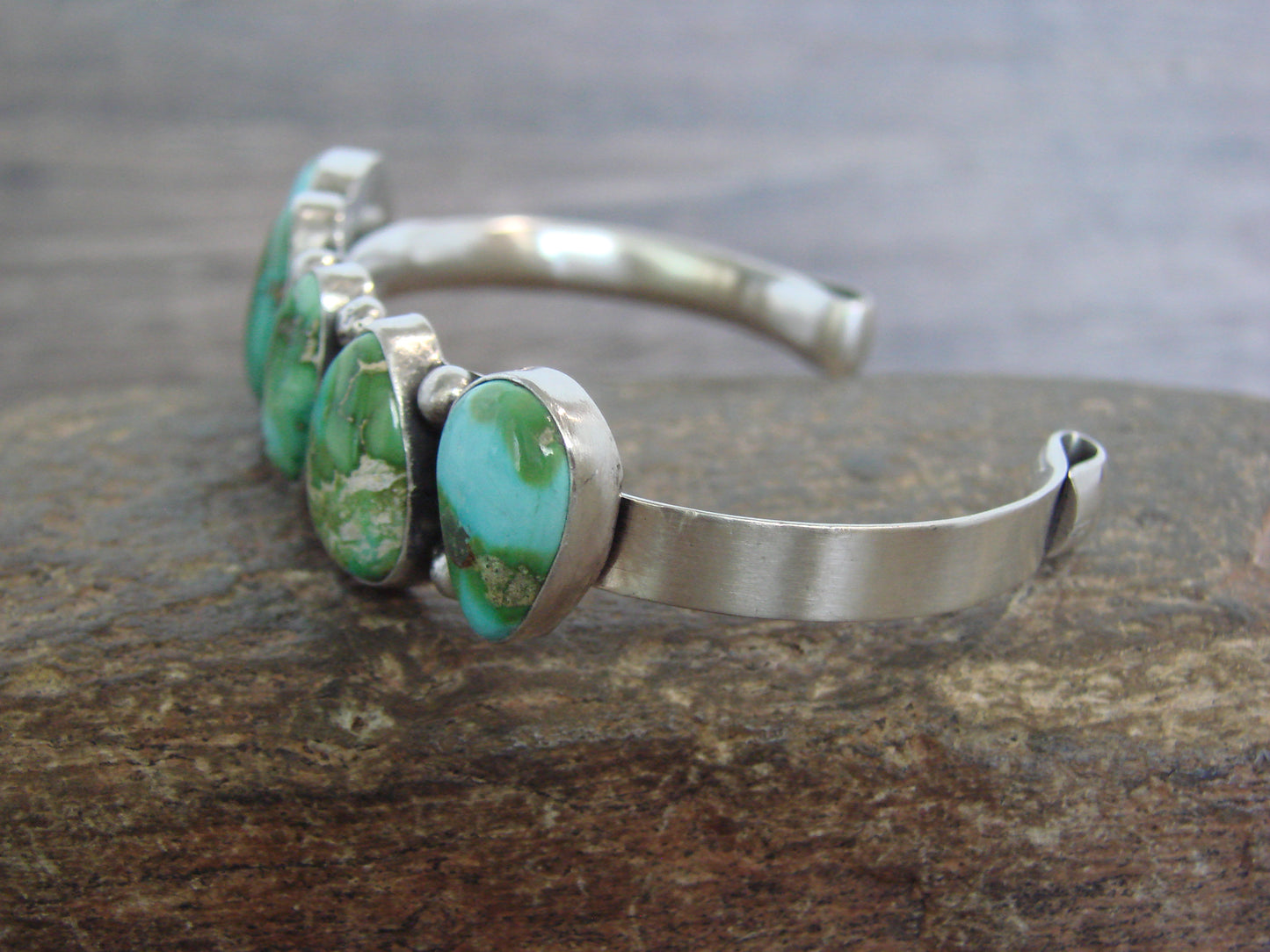 Native American Sterling Silver & Sonoran Turquoise Row Bracelet by Morgan
