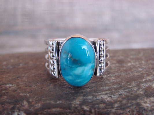 Native American Sterling Silver & Turquoise Ring Signed Yazzie - Size 8