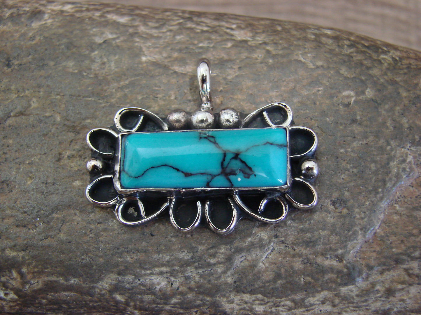 Native American Nickel Silver & Turquoise Howlite Pendant - Cleveland