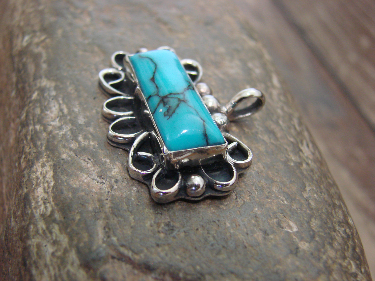 Native American Nickel Silver & Turquoise Howlite Pendant - Cleveland
