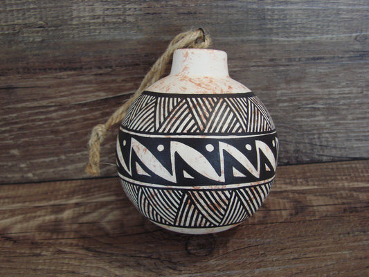 Native American Acoma Indian Hand Painted Fine Line Ornament by T. Sal