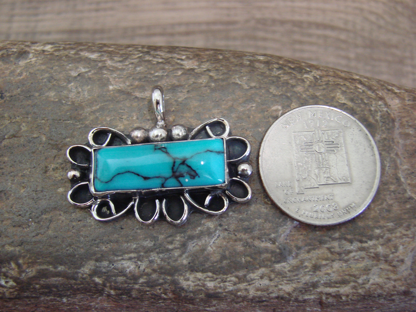 Native American Nickel Silver & Turquoise Howlite Pendant - Cleveland