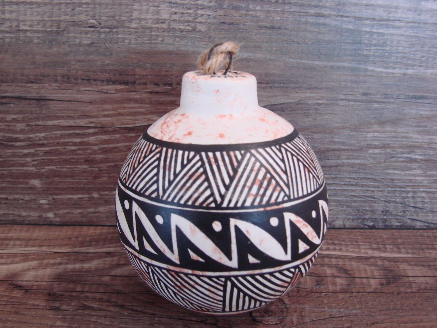 Native American Acoma Indian Hand Painted Fine Line Ornament by T. Sal