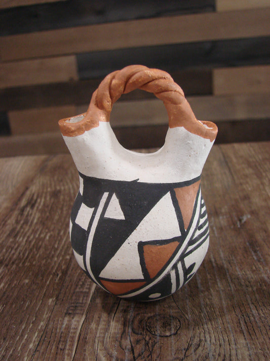 Small Native American Acoma Hand Painted Clay Wedding Vase by Leno