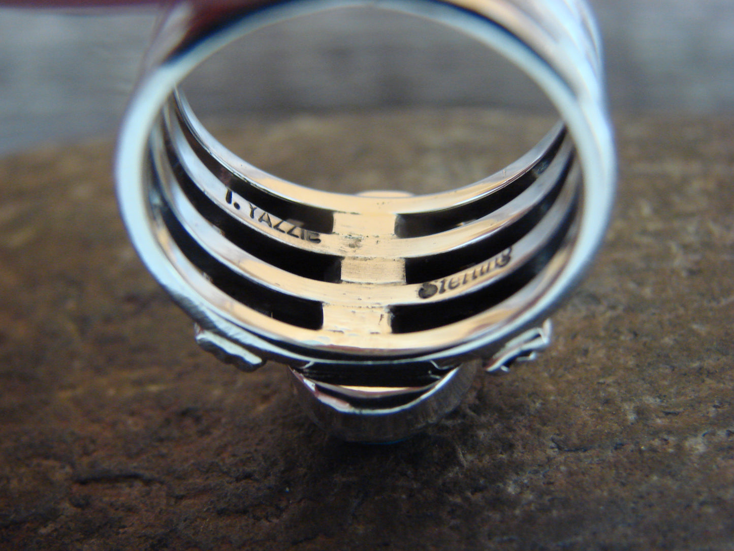 Native American Sterling Silver & Turquoise Ring Signed Yazzie - Size 8