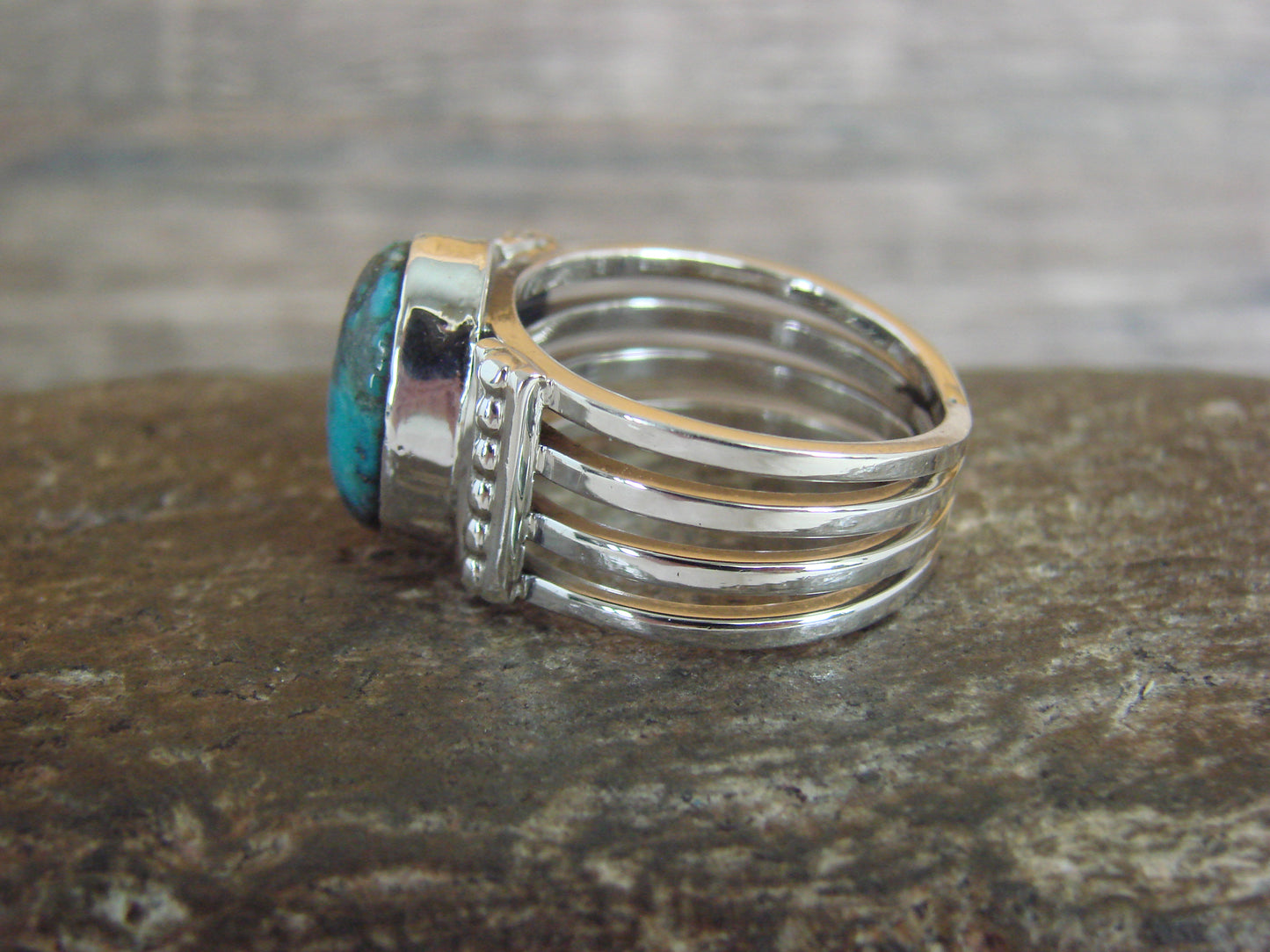 Native American Sterling Silver & Turquoise Ring Signed Yazzie - Size 9