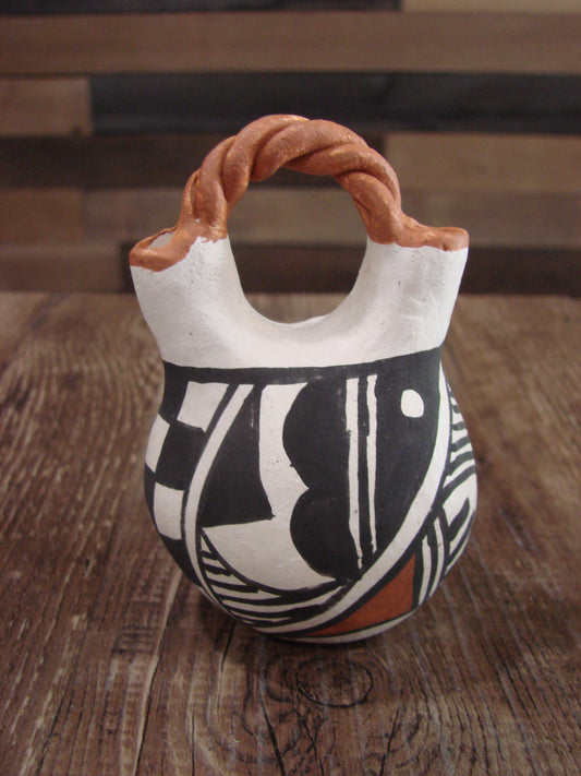 Small Native American Acoma Hand Painted Clay Wedding Vase by Leno