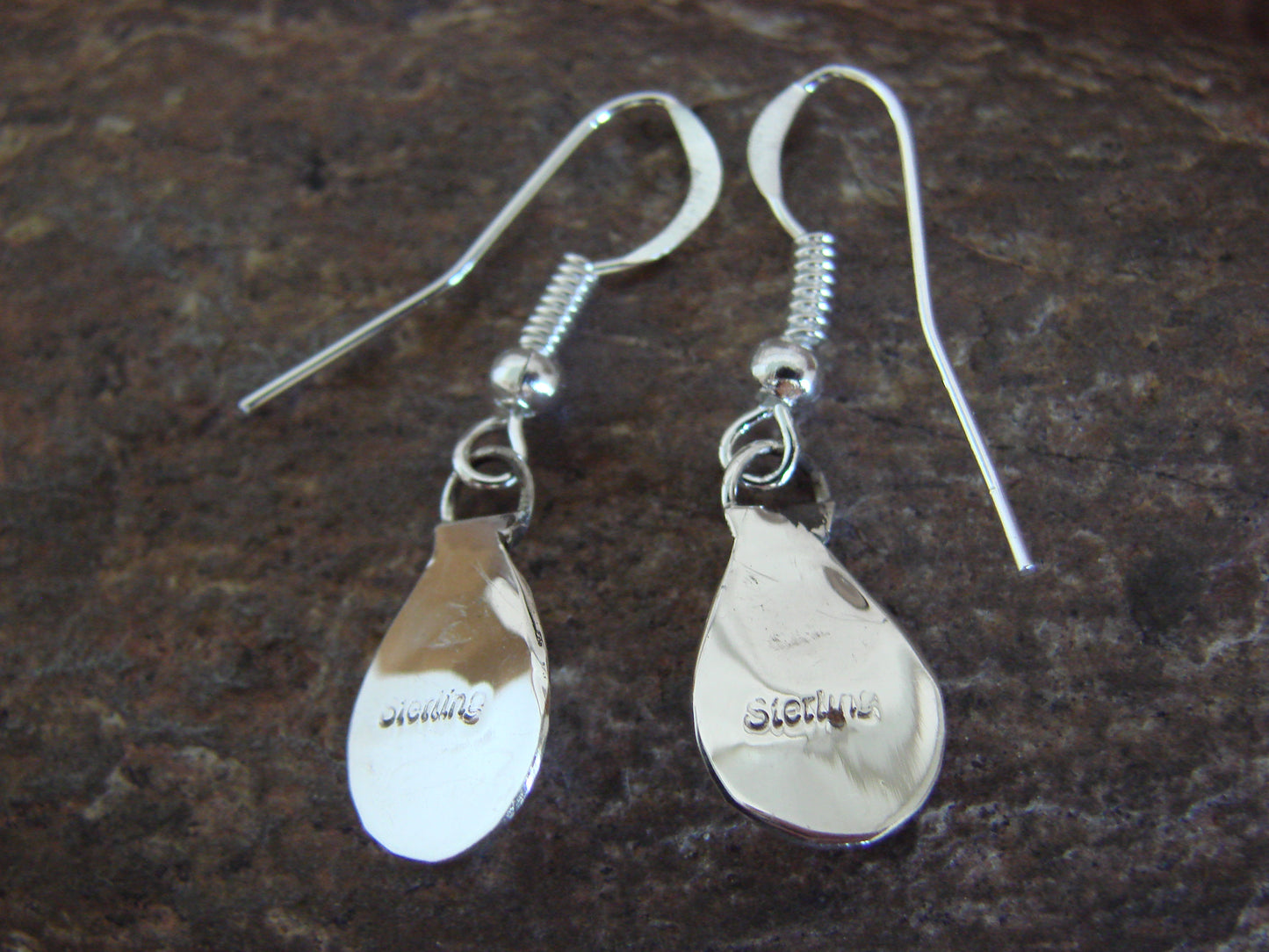 Native American Sterling Silver & Turquoise Bear Paw Dangle Earrings - Parker