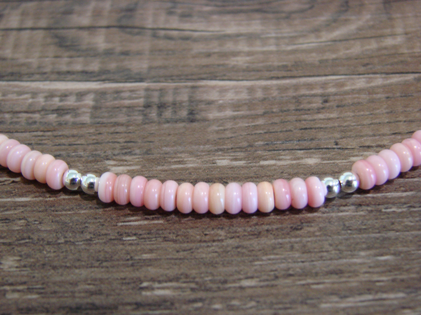 Native American 18" Sterling Silver & Pink Conch Necklace by Joe