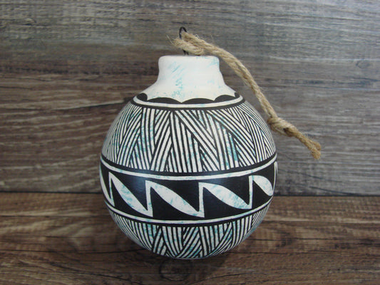 Native American Acoma Indian Hand Painted Fine Line Ornament by T. Sal