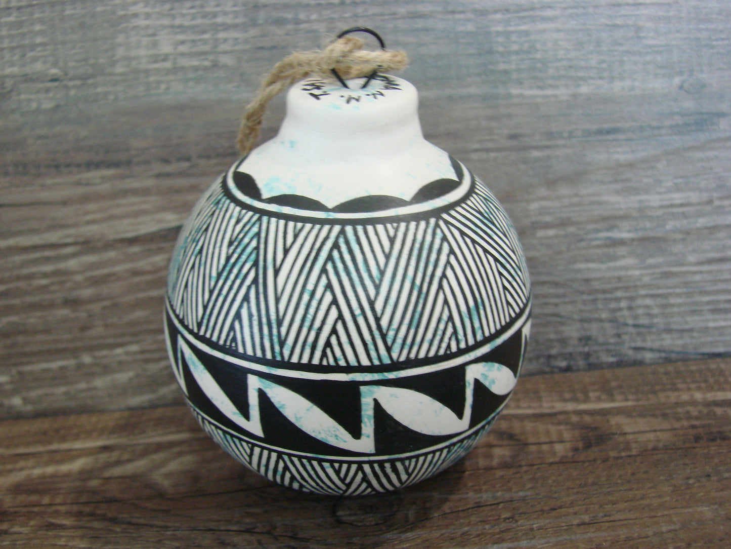 Native American Acoma Indian Hand Painted Fine Line Ornament by T. Sal