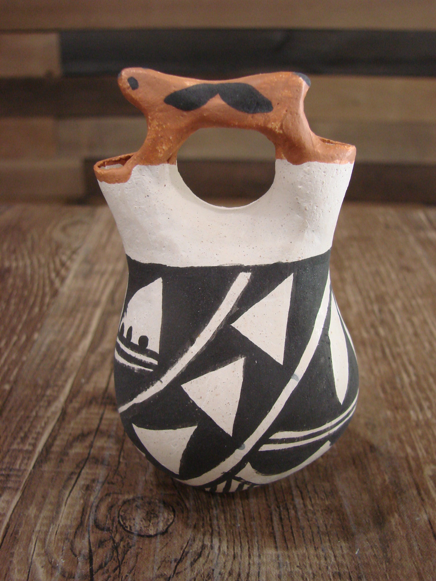 Small Native American Acoma Hand Painted Clay Wedding Vase by Leno