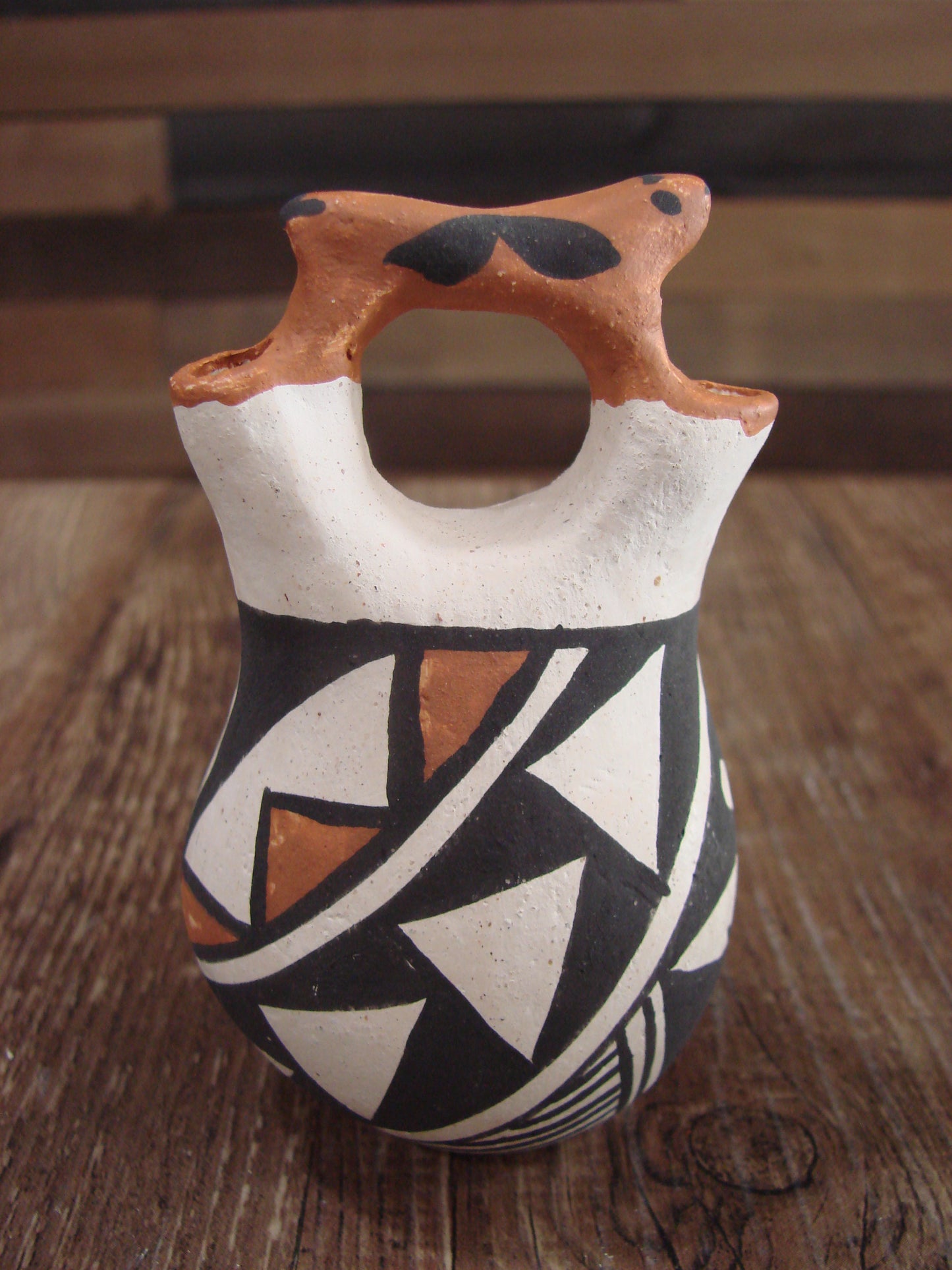 Small Native American Acoma Hand Painted Clay Wedding Vase by Leno