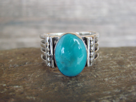 Native American Sterling Silver & Turquoise Ring Signed Yazzie - Size 9
