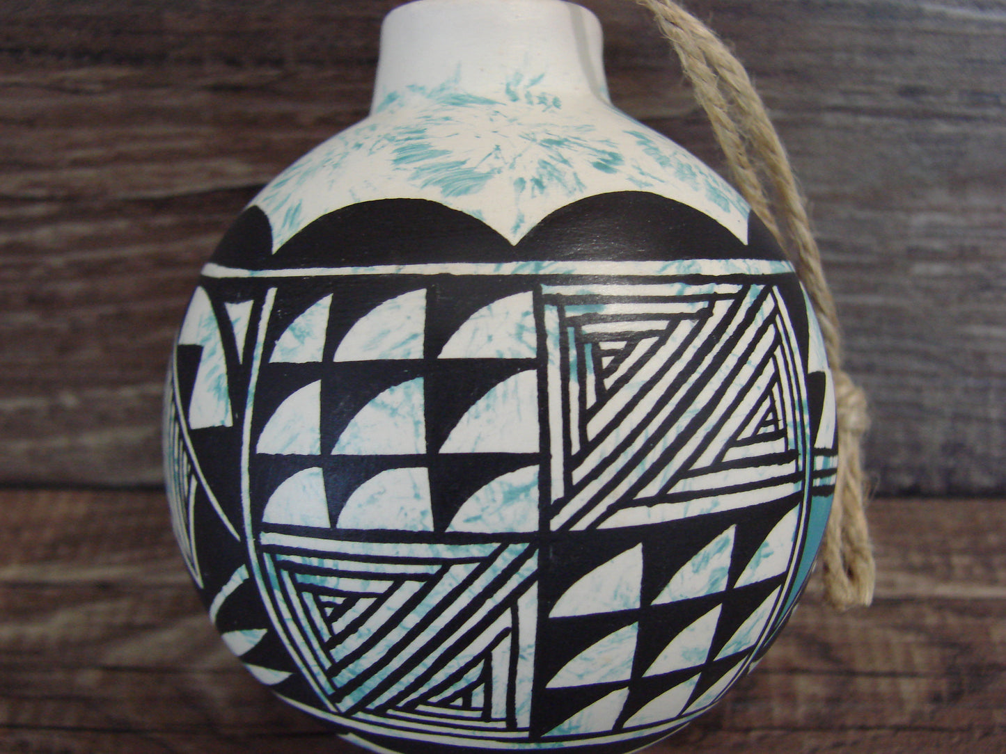 Native American Acoma Indian Hand Painted Fine Line Ornament by T. Sal
